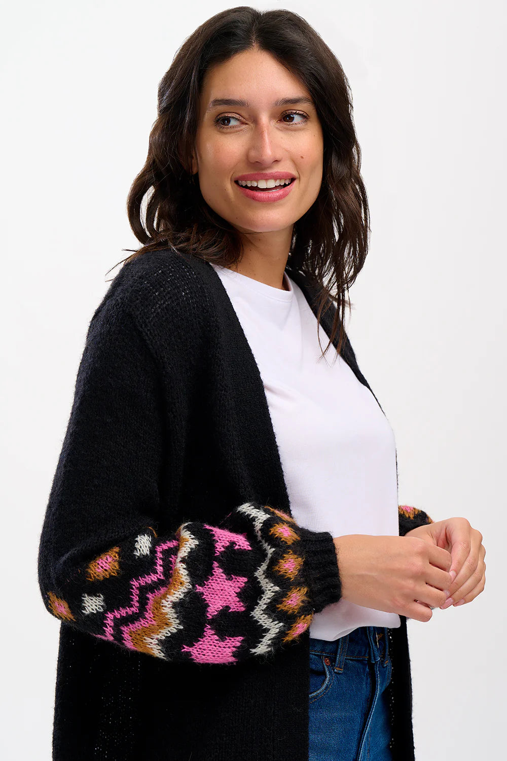 Black Fairisle Sleeve Yvette Cardigan