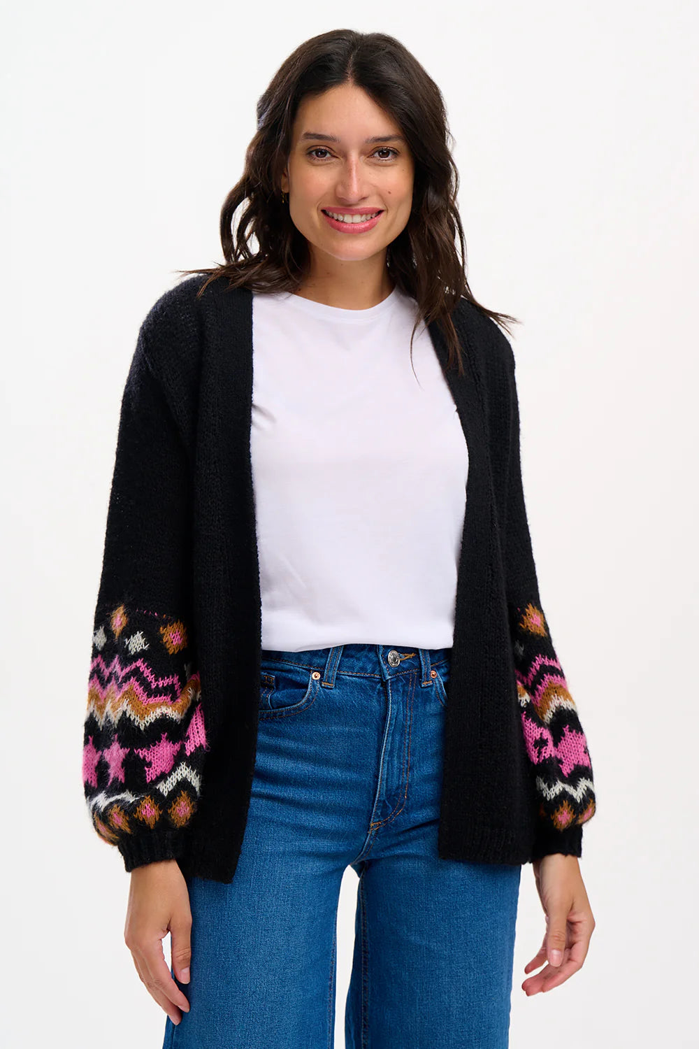 Black Fairisle Sleeve Yvette Cardigan