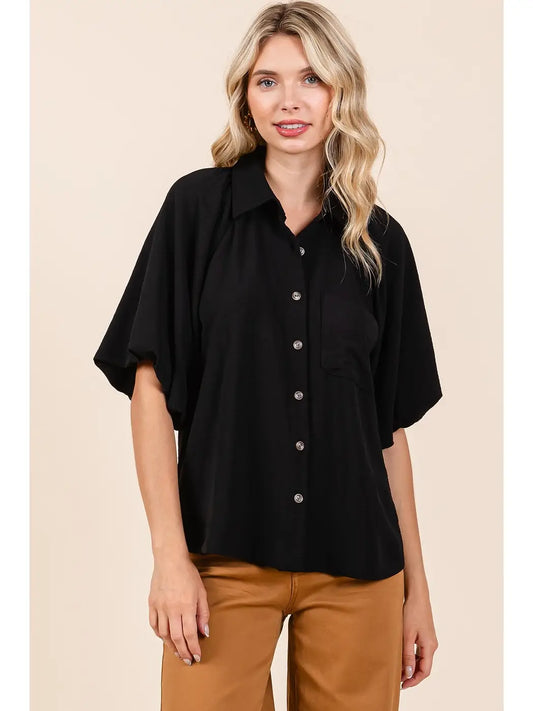 Black Airflow Short Bubble Sleeve Shirt