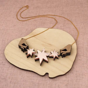 Rose Pink Mini Hey Moon Triple Star Necklace