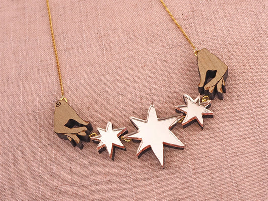 Rose Pink Mini Hey Moon Triple Star Necklace