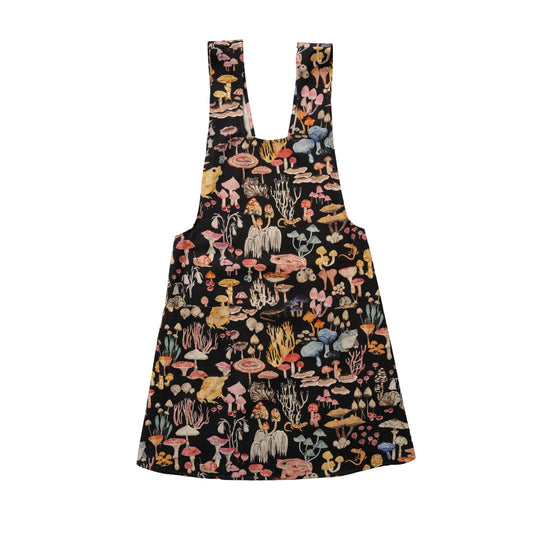 Mushroom Magic Pinafore Apron in Black