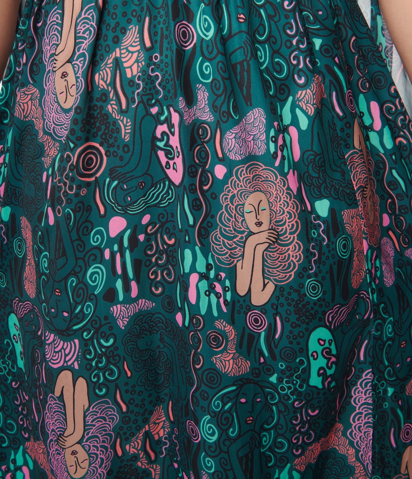 Green Psychedelic Woman Print Cape Dress