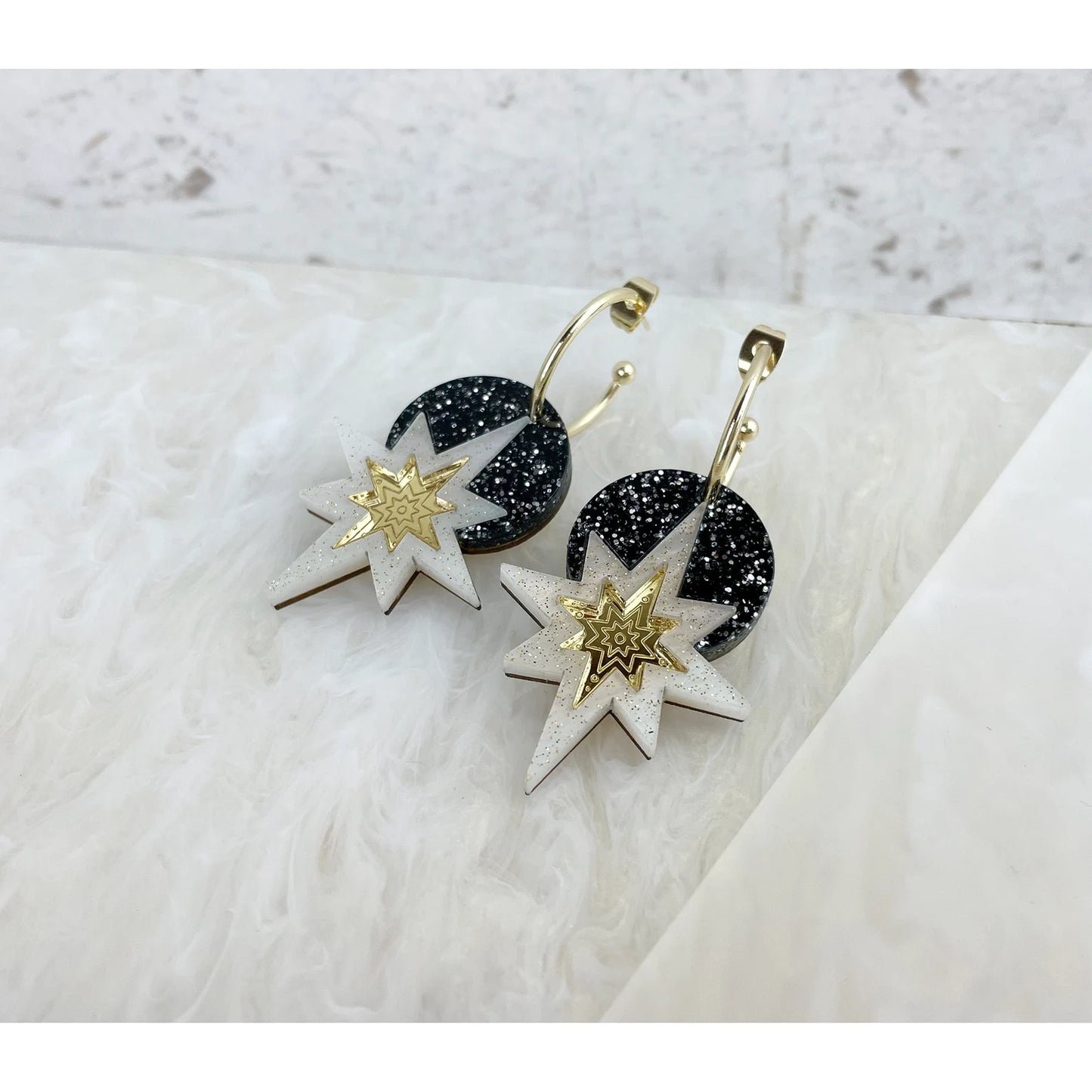 Black Star Deco Hoop Earrings