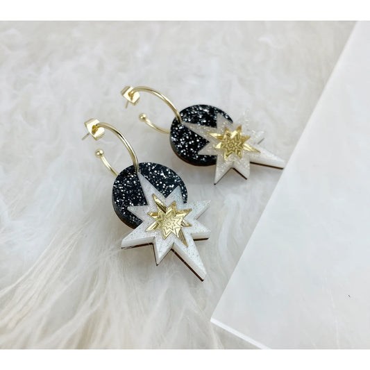 Black Star Deco Hoop Earrings