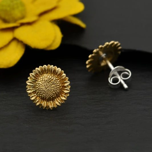 Sunflower Post Earrings Bronze