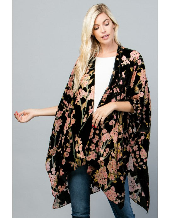 Black Cherry Blossom Velvet Kimono