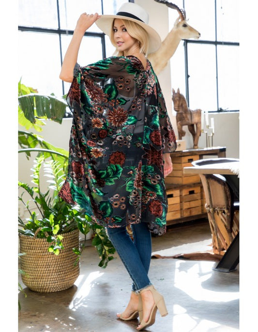 Green & Copper Floral Kimono