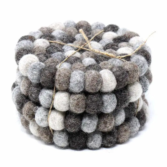 Grey Felt Ball Coaster Set of 4