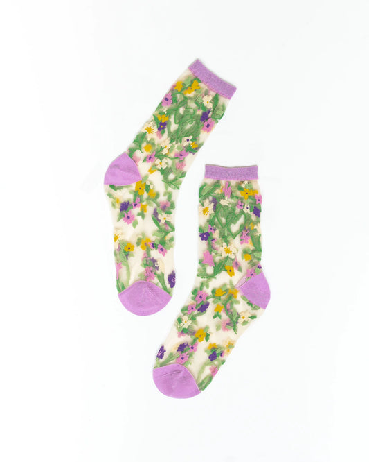 Heart Floral Sheer Crew Socks