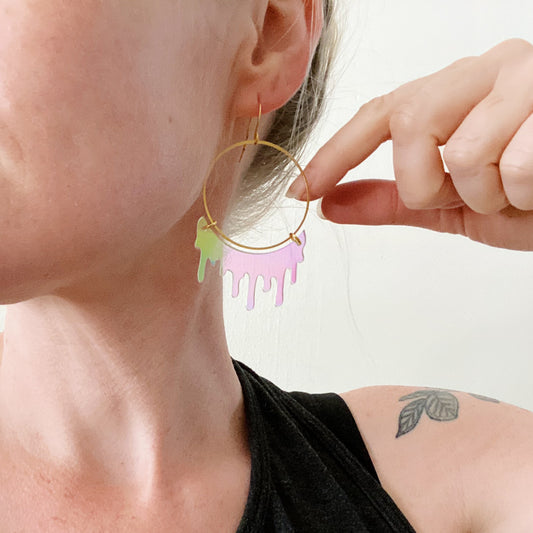 Iridescent Slime Hoop Earring
