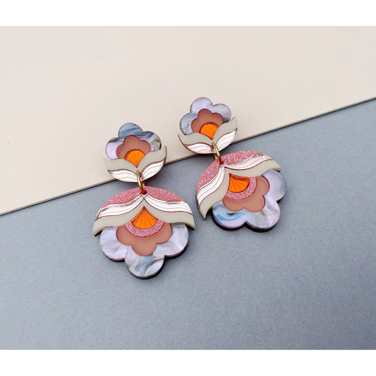 Retro Floral Sunset Pink Earrings