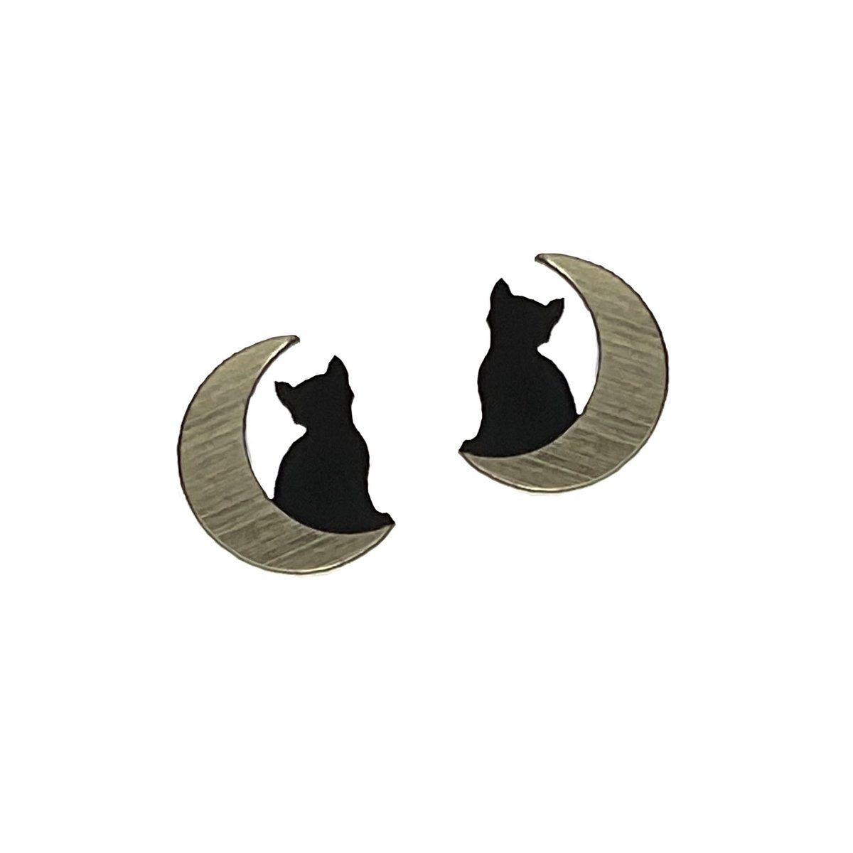 Small Cat in Moon Studs