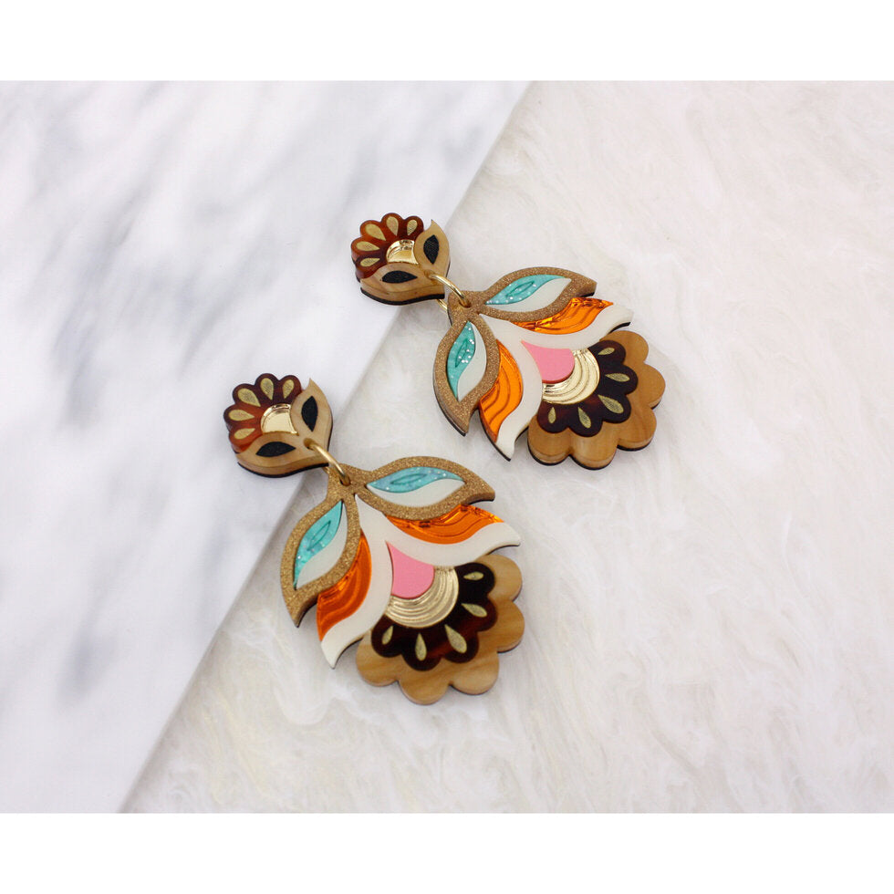 Tortoise Flora Statement Earrings